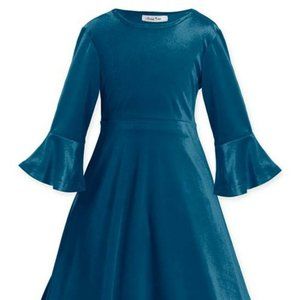 Orchid Lane | Diamond Blue Velvet Poet-Sleeve A-Line Dress Size 8 Diamond Blue